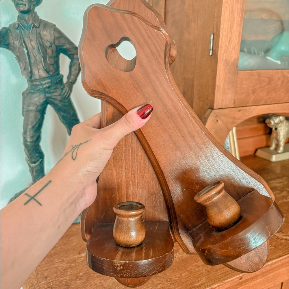 Vintage Brown Wooden Candle Scones